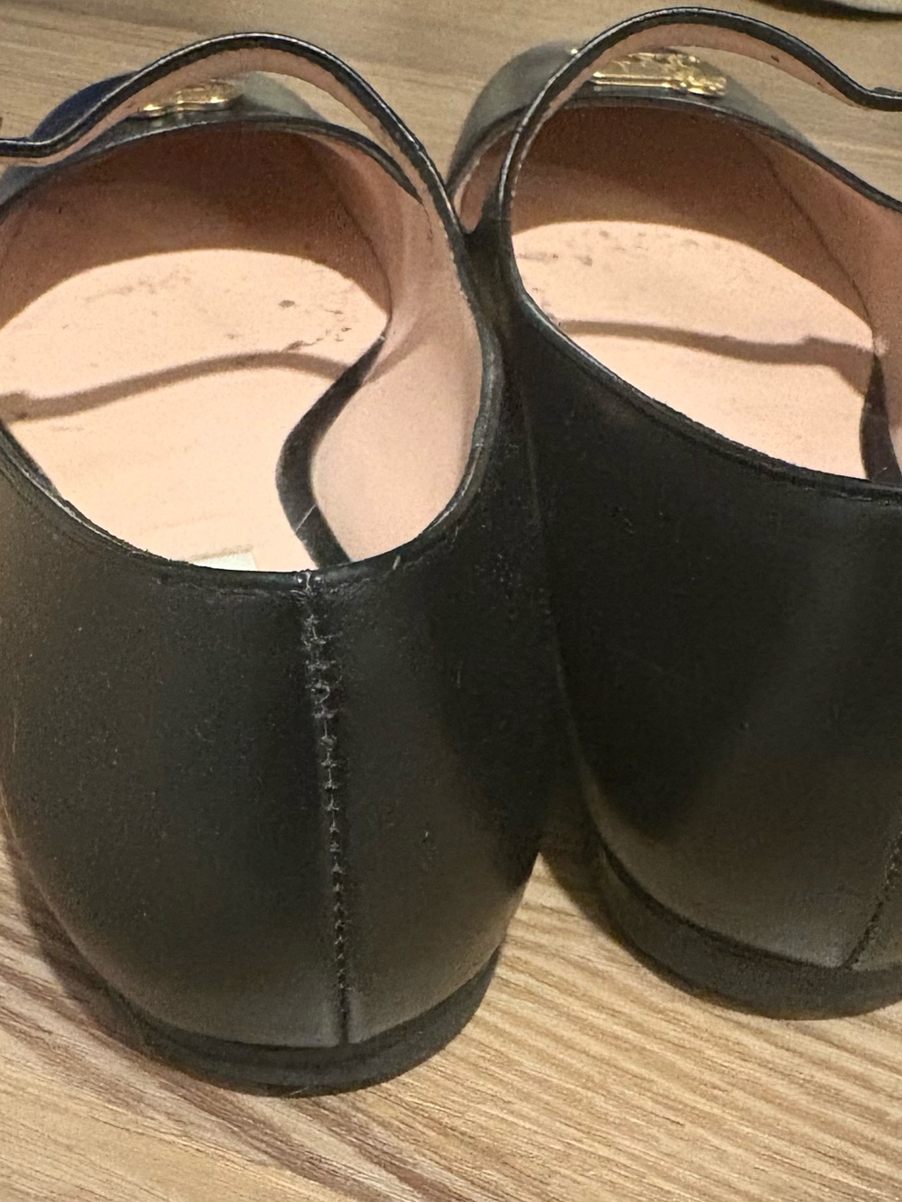 Bally Black Leather Mary Jane Flats with Gold Hardware - Picture 2 of 2